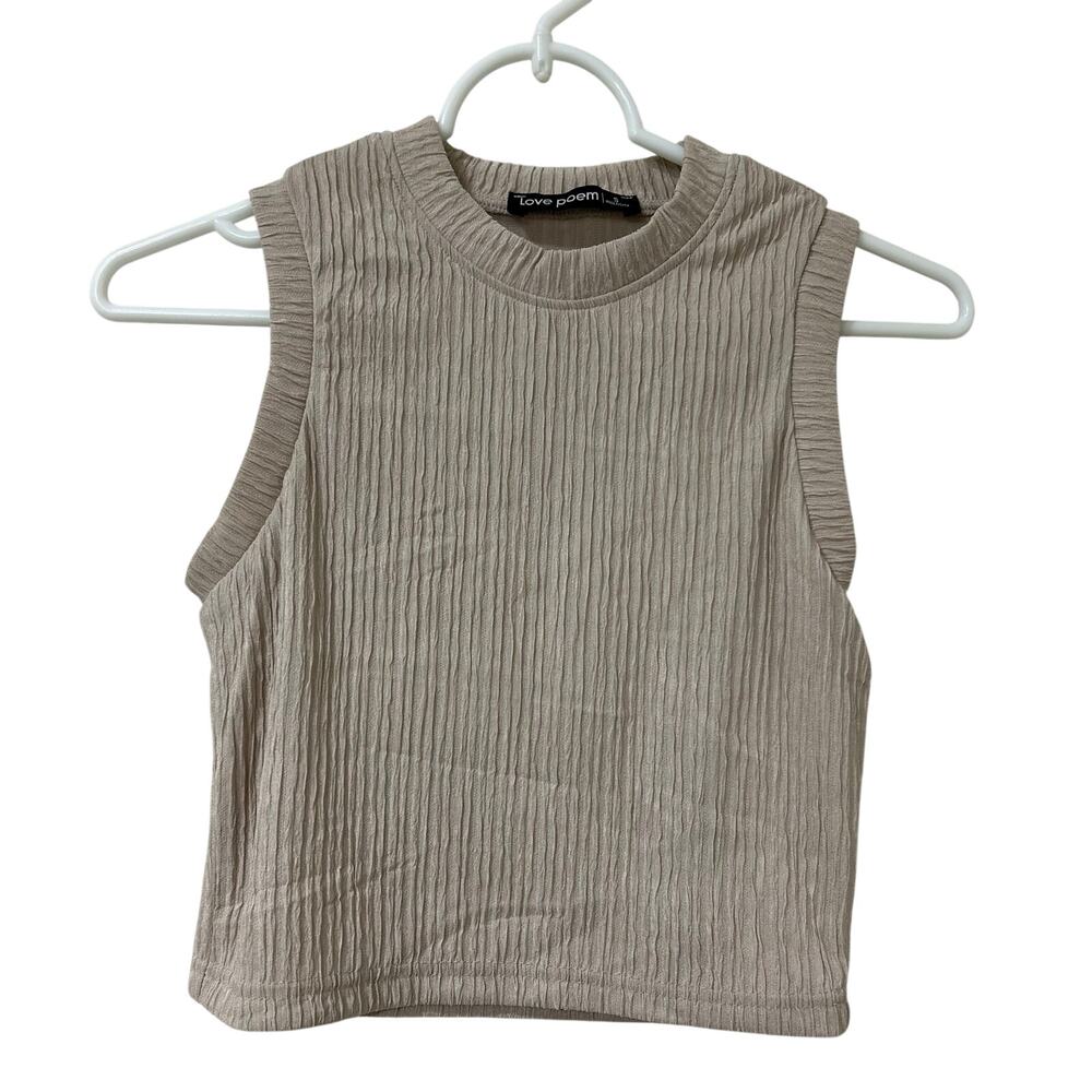Love Poem NWT Womens Size Small Milk Tea Beige Crinkle Cropped Tank Top